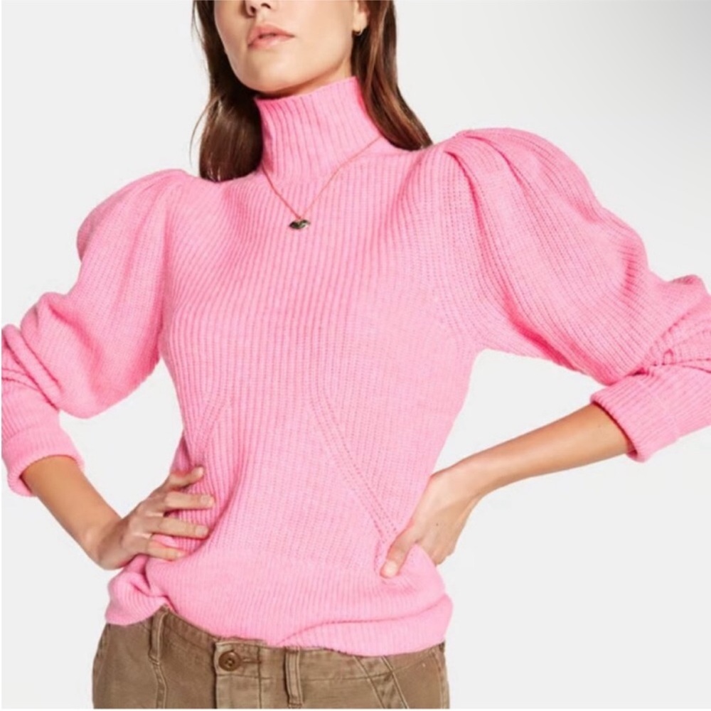 Frame Denim Cashmere & Wool Puff Sleeve Luxury Sweater In Spanish Pink.NWT! Sz L